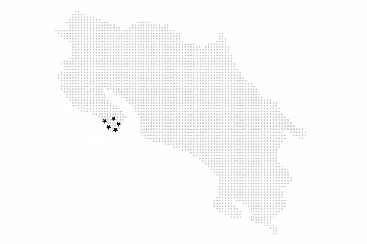 Mapa de Costa Rica con la zona sur de la Península de Nicoya donde opera Automaticas DS